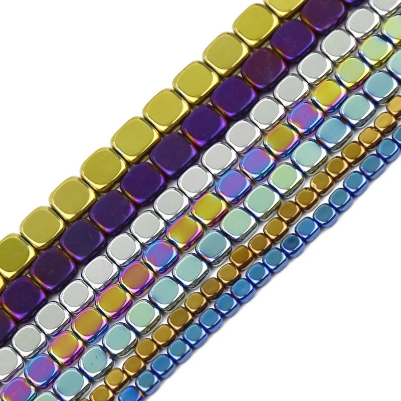 JHNBY Gold Color,Purple,Blue,Flat Square Hematite 4/6/8mm Natural Stone Spacers Loose Beads For Jewelry Making DIY Accessories