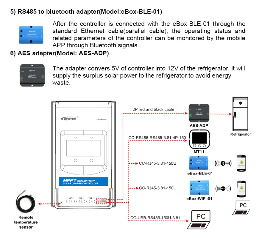 Epever Duo Racer MPPT Solar Controller 20A 30A Solar Charge Dual Battery 12V/24V Remote for Campe DR2210N-DDS DR3210N-DDS