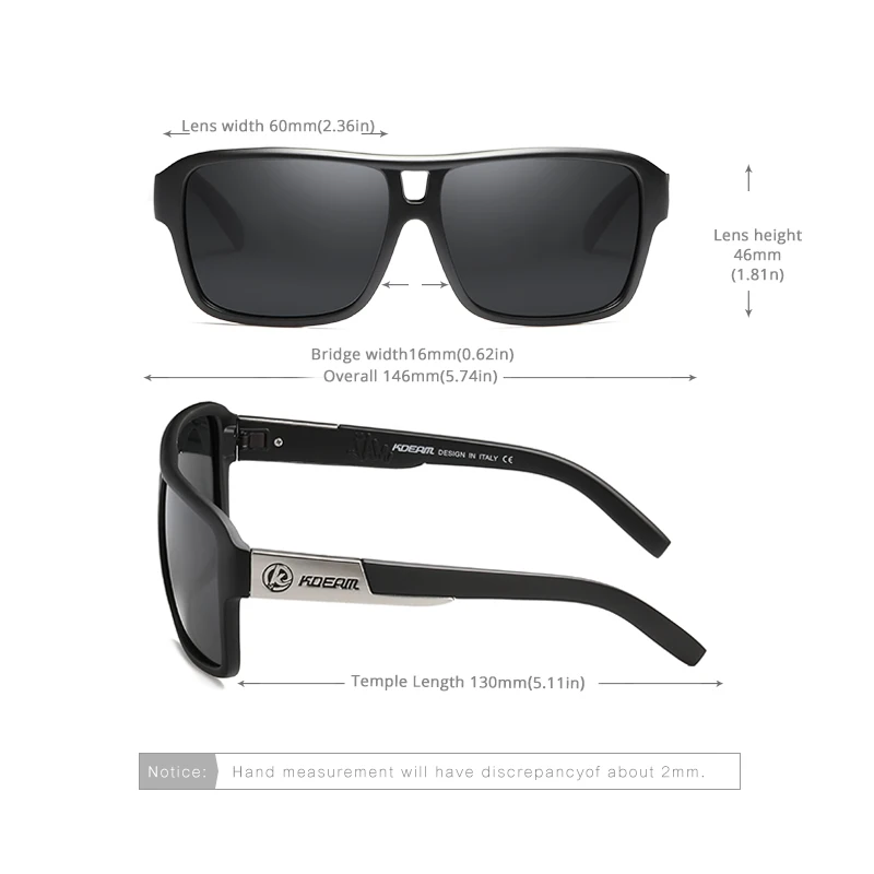 KDEAM Jam Lifestyle Herren-Sonnenbrille, polarisiert, quadratisch, übergroß, Blitzspiegel, Sonnenbrille, Hartbox im Lieferumfang enthalten – Detail 3