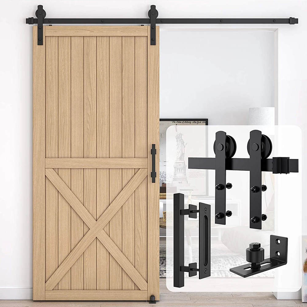 

Heavy Duty Sturdy Sliding Barn Door Hardware Kit Door Slides for Single Door Include 1 Door Handle and Floor Guide Set