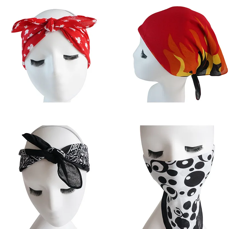 Cotton Bandana kerchief  Unisex Black Hair Band Neck Scarf Sports Headwear Wrist Wraps Head Square Scarves Print Handkerchief