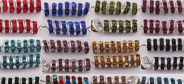 hot 8mm Mixed Color Lot Crystal Rhinestone Rondelle Spacer metal Loose Beads DIY necklace Bracelet For Jewelry Making cv32