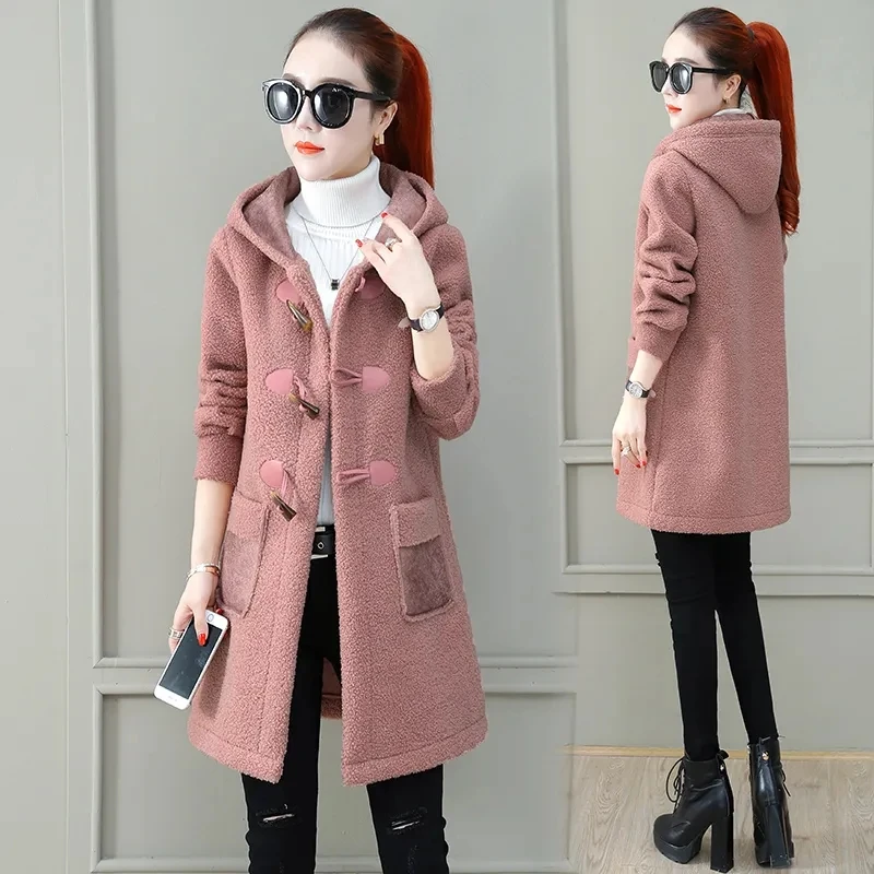 Mid-Length Fleece Thickening Lamb Wool Jacket Women 2022 Winter New Korean Loose Grained Imitate Wool Coat M295