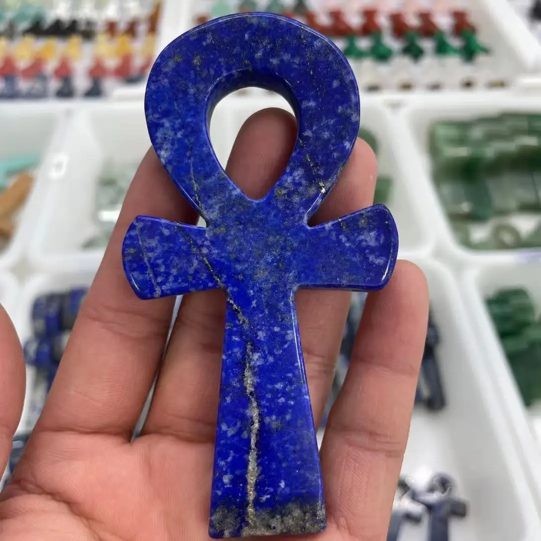 50-100mm Natural crystal lapis lazuli stone Egyptian Cross women's symbolic point healing reiki