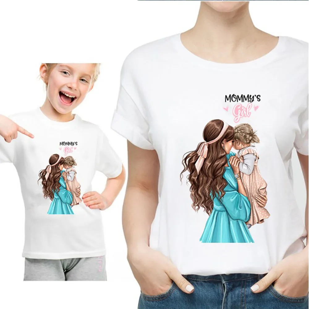 fashion Family Matching Outfits Mom And Daughter White Tshirt Short Sleeve Mommy And Me Clothes Mother and daughter clothes