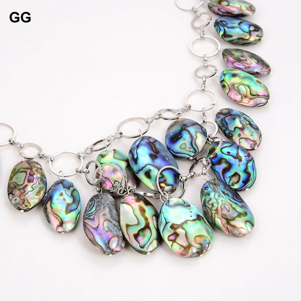 GuaiGuai Jewelry Natural 25x15MM Abalone Shell Chain Necklace