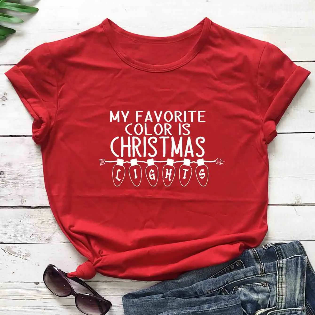 Women Fashion Unisex Tees Party Hipser Tops My Favorite Color Is Christmas Lights T Shrt Pure Graphic Funny Slogan Quote