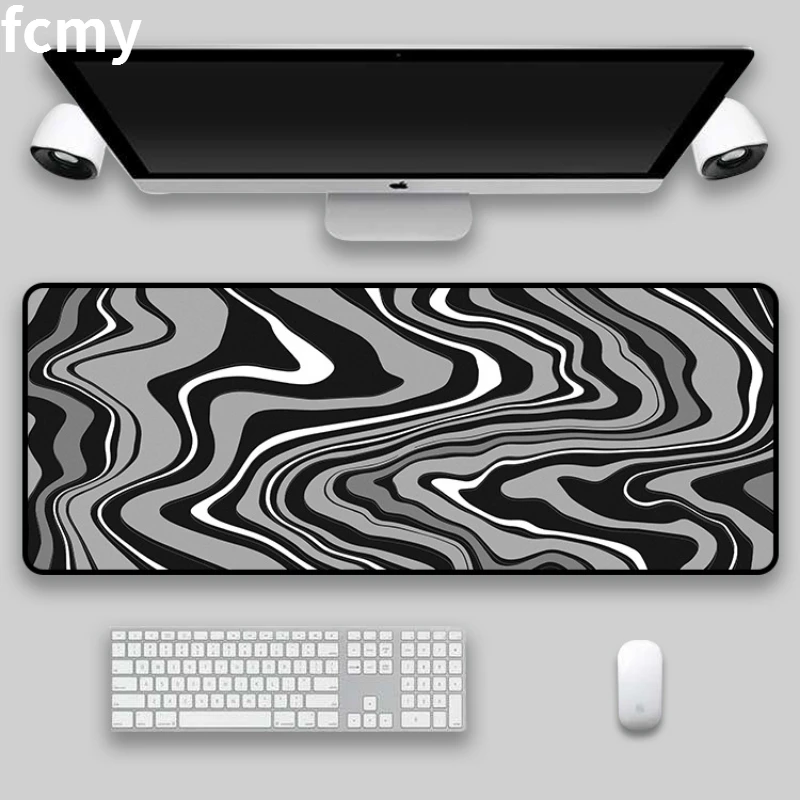 Black Abstract Texture Large Gaming Mouse Pad Computer Table MousePad Locking Edge Rubber Gamer Big Desk Mat 80x30cm Laptop Mous