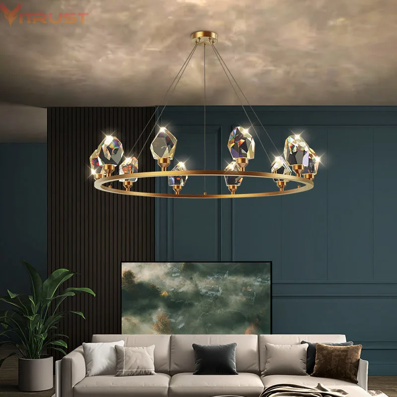 

Nordic Crystal Chandelier Lamp Copper Nordic Pendants Modern Hanging Lamps Light Designer Living Room Dinning Bedroom Restaurant