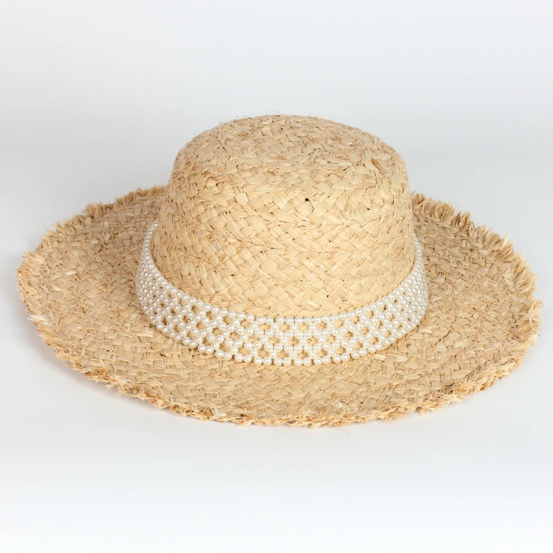 

Wholesale Summer New Trendy Pearls Petra Natural Wheat Straw Hat for Women Lady Fashion Shade