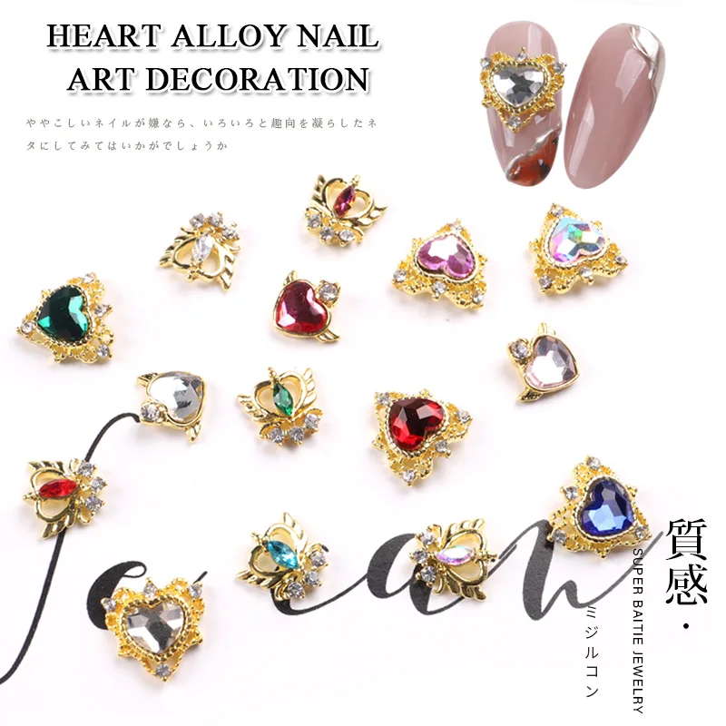 

10Pcs/Lot TSZS 2022 Nail Parts Korea Heart Moon Decor Flashing Rhinestones Diamond Nail Art Alloy Decoration