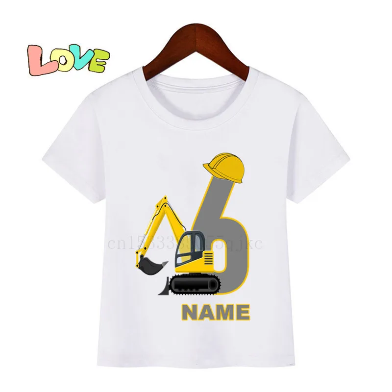 Baby Kids Cartoon Excavator Birthday Number Name Print T Shirt Children Birthday T-shirts Boy&Girl Funny Gift Tshirt Present