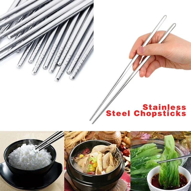 1/5 Pair Portable Metal Chopsticks Non-slip Stainless Steel Chop Sticks Reusable Food Sticks Sushi Baguette Tableware Tool