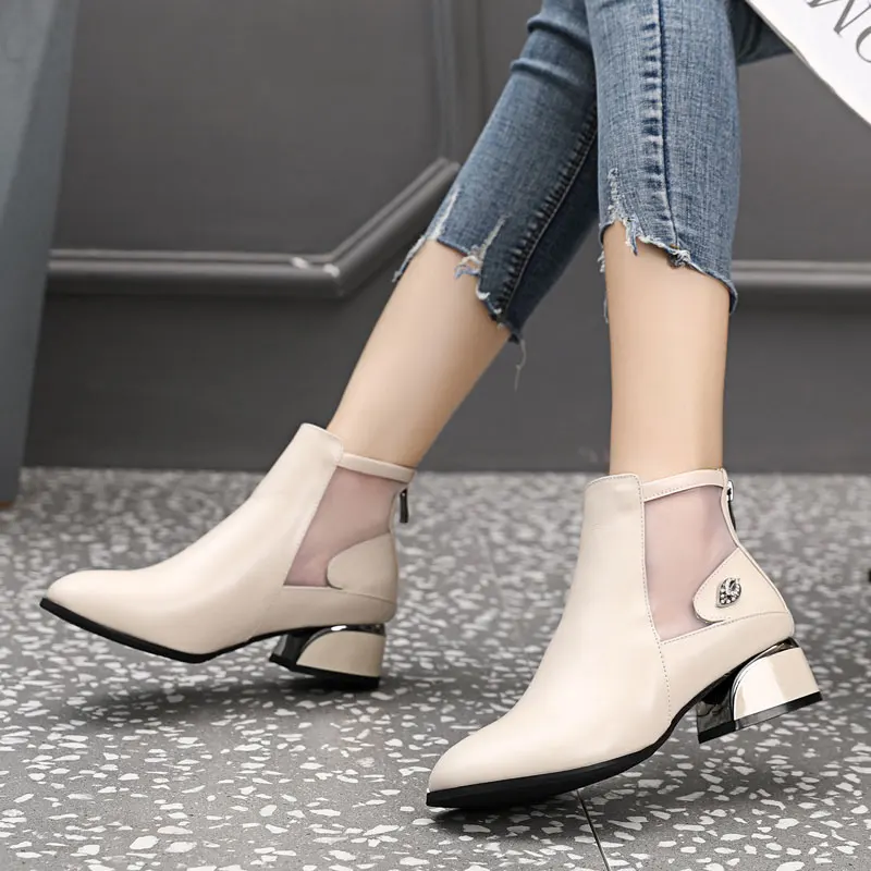 GKTINOO Fashion Sandals Mesh Genuine Leather Shoes Woman High Heel Sandals 2024 New Breathable Cool Boots Summer Women Sandals