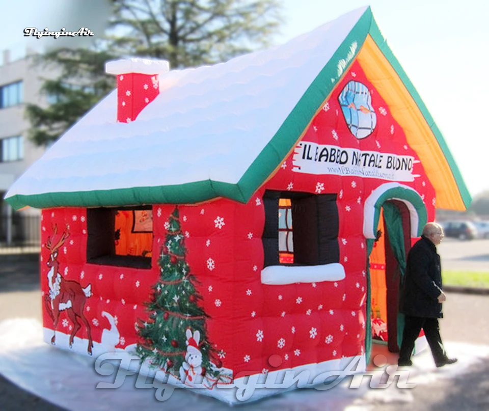 

Outdoor Winter House Customized Advertising Inflatable Tent 4m Red Hut Blow Up Christmas Cottage For New Year Decoration