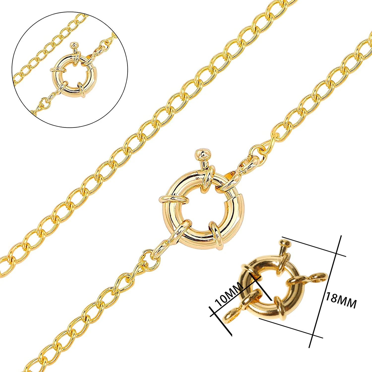 5pcs/lot 11/13/15mm Gold/Silver Color Round spring clasp for jewelry making Copper Sailor Clasp Connector Necklace Accessories