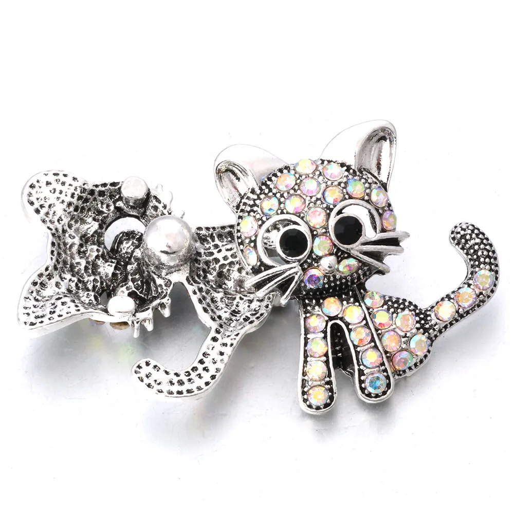 6pcs/lot DIY Crystal Animal Cat Dolphin Fish Owl Bee Bear Snap Buttons Jewelry Fit 18mm Metal Snap Button Jewelry DIY Bracelet