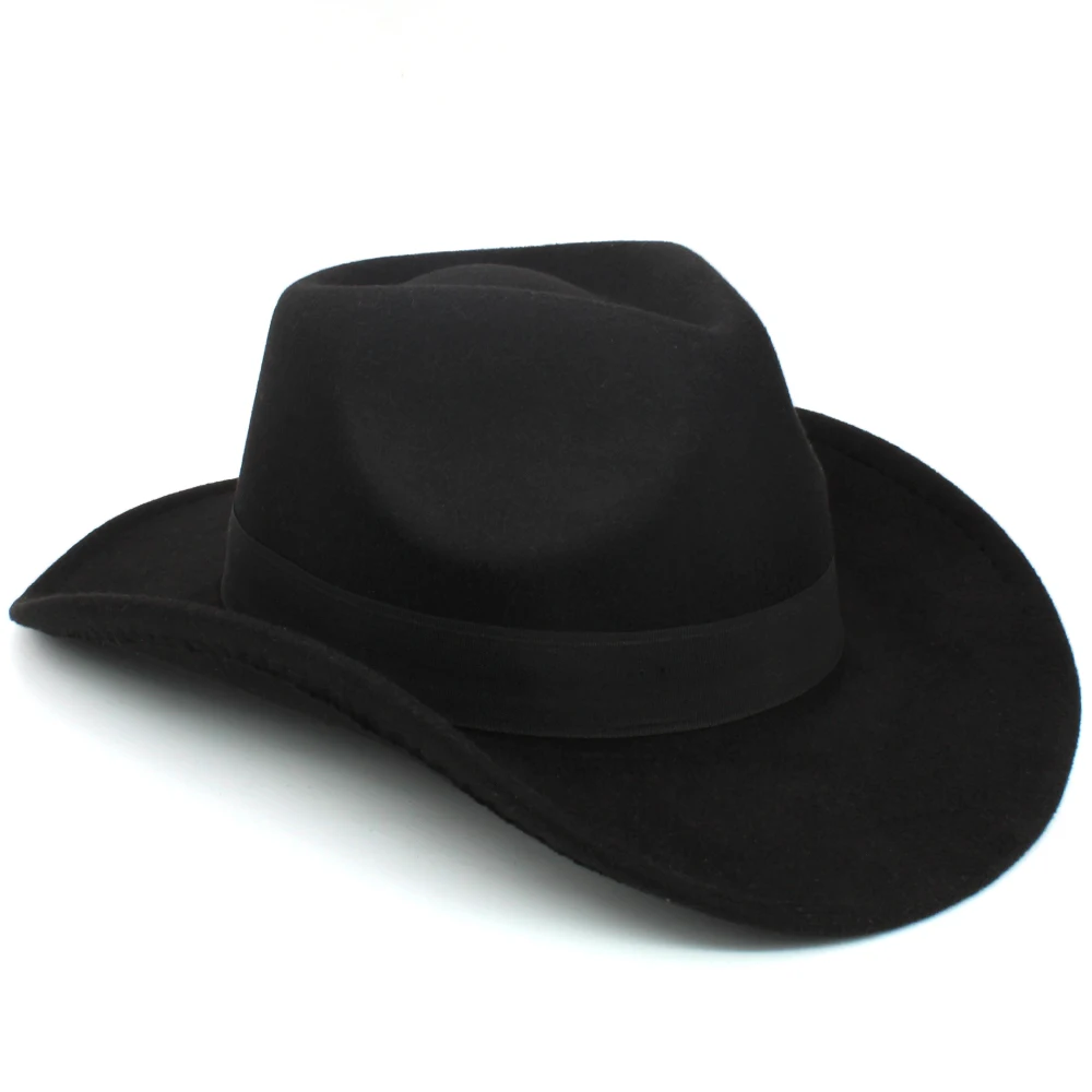 Men Women Wool Western Cowboy Hats Wide Brim Panama Caps Outdoor Sombrero Travel Fedora Sunbonnet Party Adjustable Size M-L