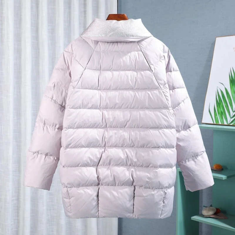 Women Streetwear Down Coat Winter Thicken Warm White Duck Down Jacket Loose Turn-Down Collar Harajuku Female Casual Outerwear