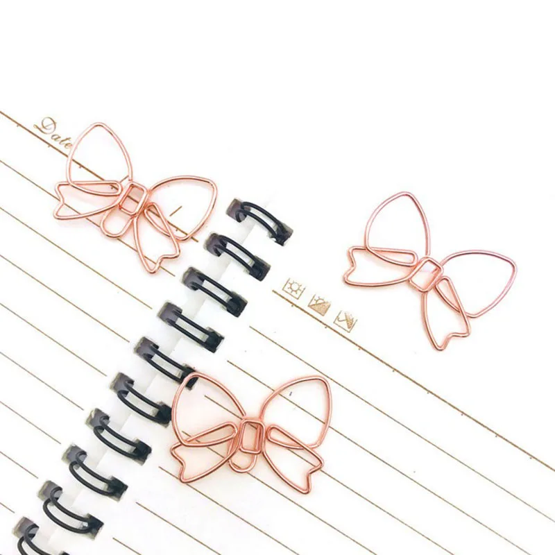 Metal Paper Clip Paperclips rose gold color bowtie modeling  Paper Clips Rose Gold Stationery Metal Clip Clipes