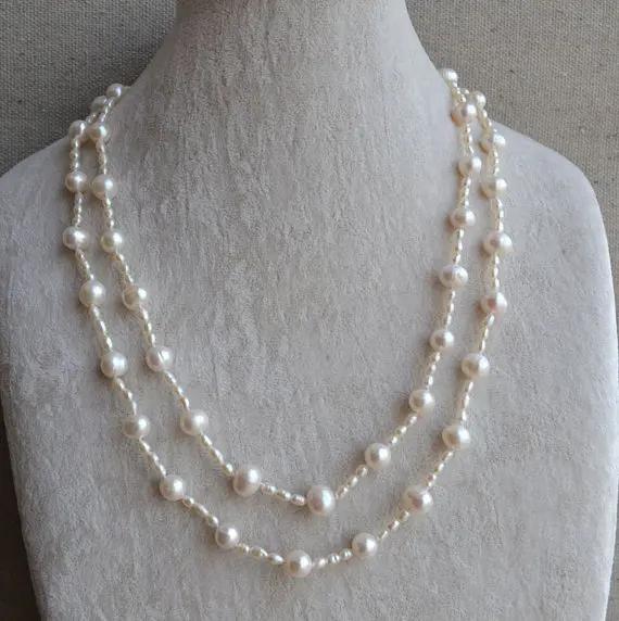 Favorite Pearl Long Necklace Wedding Genuine Freshwater Pearl Ivory Jewelry Charming Birthday Party Fine Lady Gift