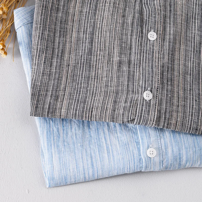 

Новая летняя брендовая полосатая рубашка в итальянском стиле Suehaiwe, мужские льняные рубашки с короткими рукавами и воротником-стойкой для мужчин, сорочка camisa