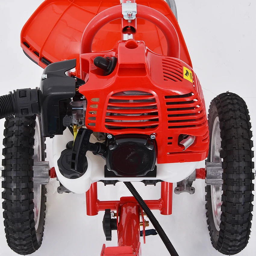 Máquina de deshierbe portátil de empuje manual, deshierbe, cortacésped, cultivador G0028 de 2 tiempos, 52CC, con rueda de deshierbe de 1,9kw, 2,5 caballos de fuerza