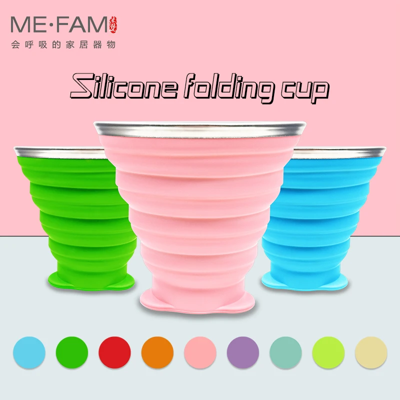 New Hot 270ml Silicone Collapsible Travel Cup Folding Camping With Lid Retractable Drinking Cup Outdoor Sport Portable Water Cup