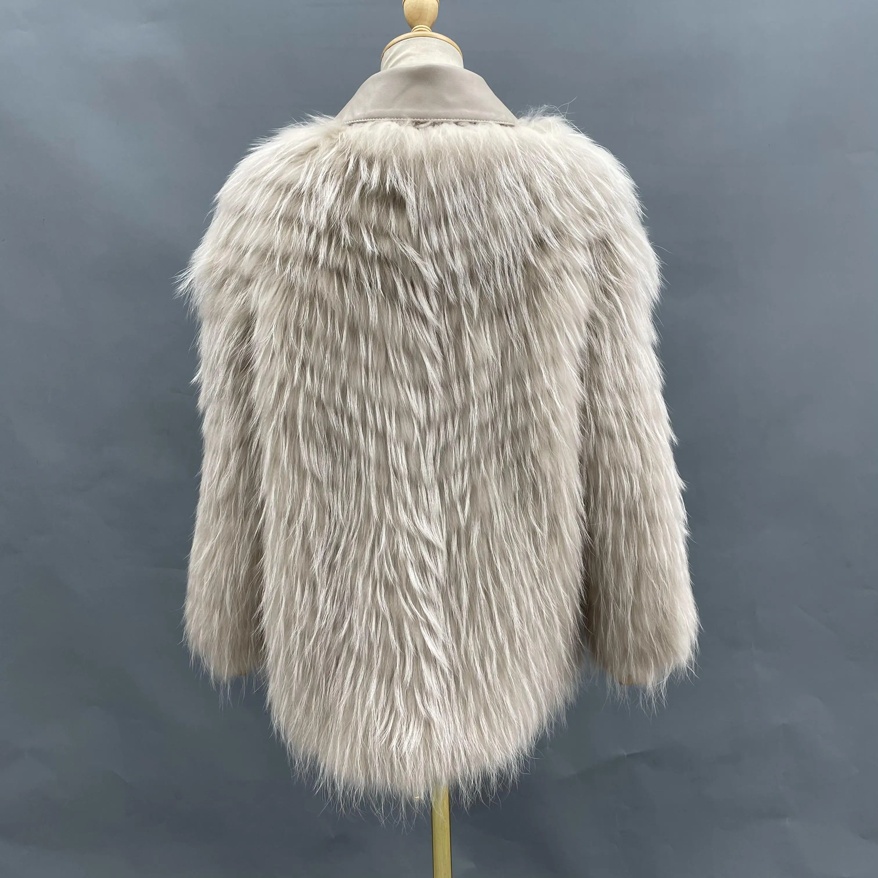 Women Solid Raccoon Fur Jacket High Quality Double Breasted Raccoon Fur Jacket Single Button Warm Cool Style Coat