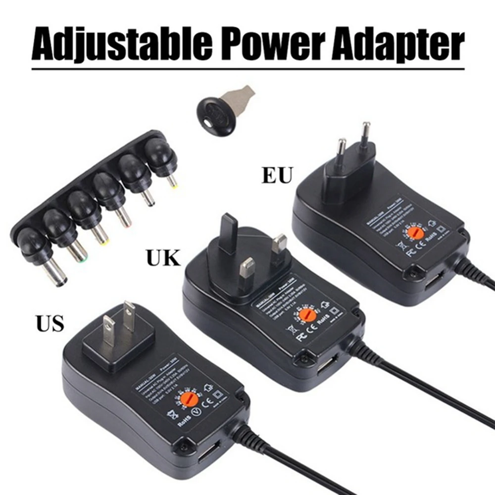 Uniwersalny zasilacz 30W 3V 4.5V 5V 6V 7.5V 9V 12V Ładowarka AC DC Konwerter zasilania 5V 2.1A Port USB z 6 szt. złącza jack