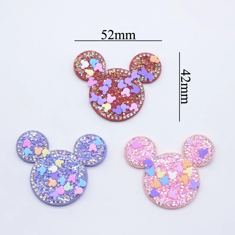 12Pcs 52*42mm Shaker Clay Rhinestone Mouse Head Applique for Clothes Hat Shoes Patches Headwear Hair Clips Bow Decor Accessories