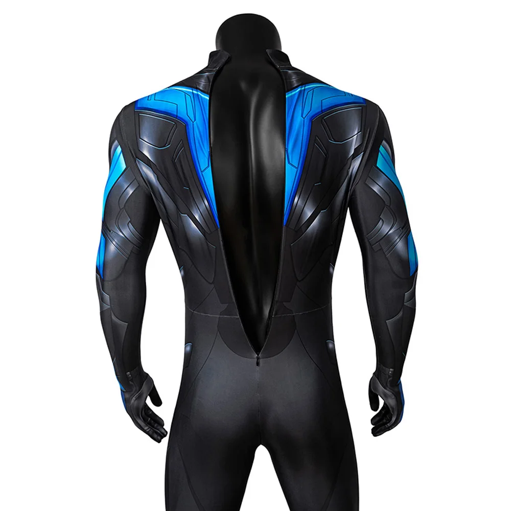 성인 슈퍼 히어로 Titans Nightwing Jumpsuit 코스프레 의상 Zentai Bodysuit Jumpsuit 할로윈 Masquerade Bodysuit With Eye Mask