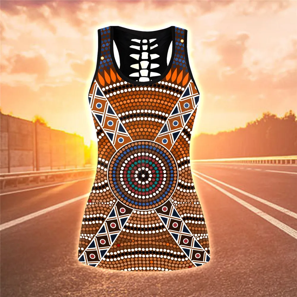 Aboriginal Australia Indigenous Painting Art Combo Legging Tank Suit Yoga Fitness Soft Legging Summer Women For Girl 02