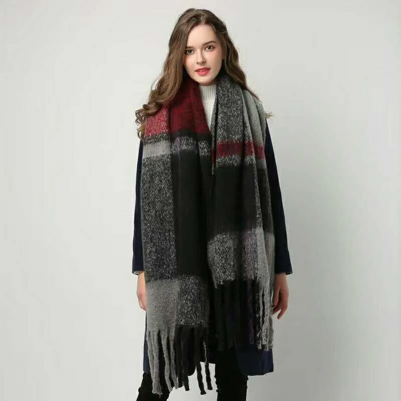 Luxusmarke Winter warm gestrickt Plaid Schal Damen Wolle Pashmina Quasten Schal Damen Schals und Wickel Foulard Femme gestohlen