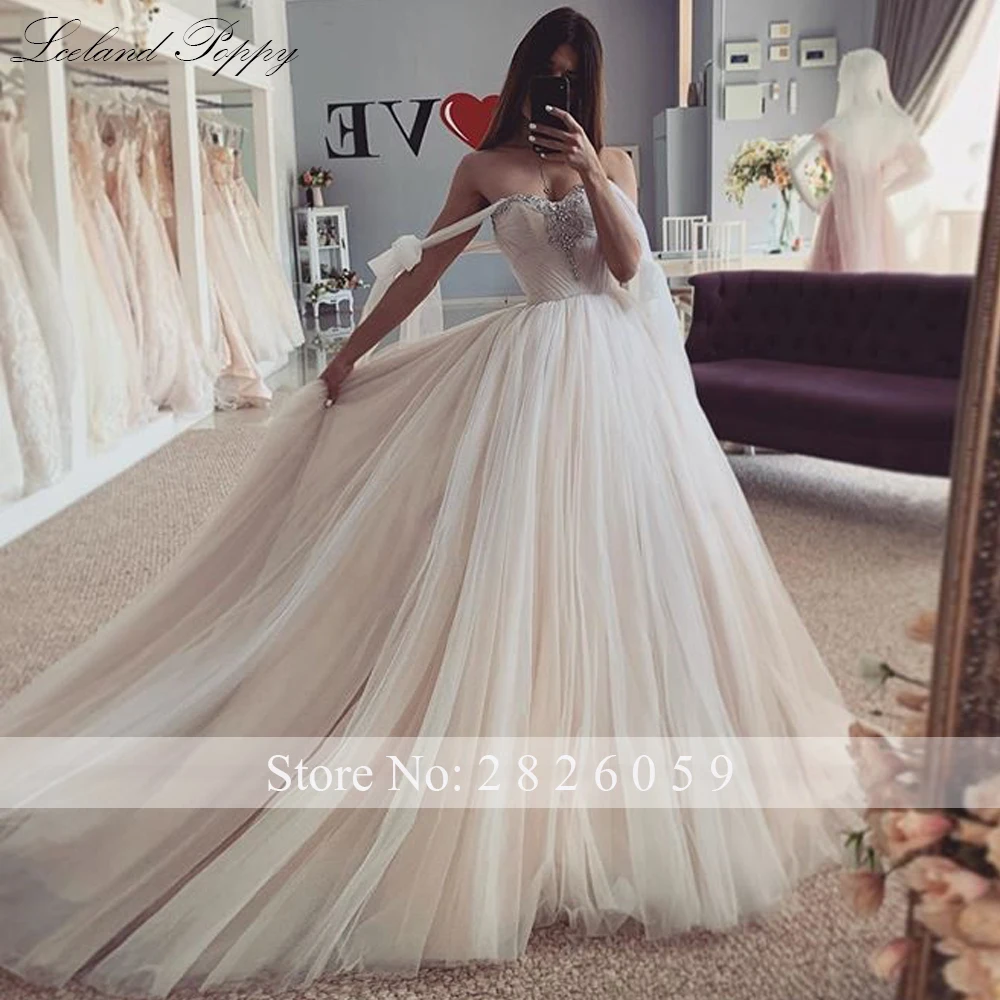 Lceland Poppy Customized A-line Pleated Tulle Wedding Dresses Beaded Floor Length Sleeveless Bridal Gowns