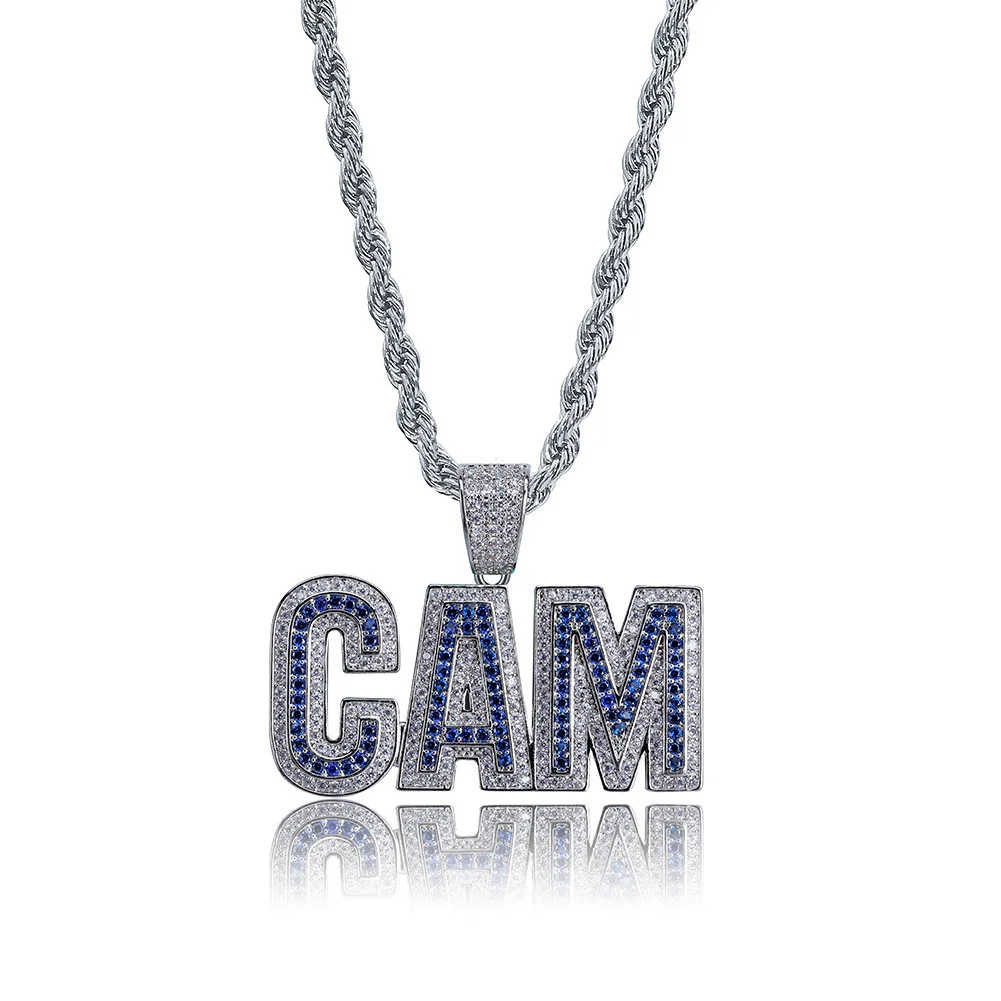 Iced Out Chain 18K Gold Plated Bling CZ Simulated Diamond CAM Letter Personality Pendant Men's Hip Hop Necklace Jewelry