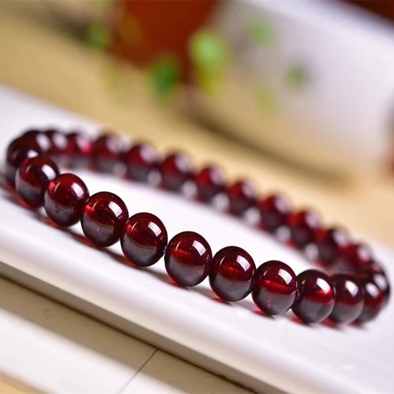 Natural Dark Garnet Bracelet Minor woman Bracelets 7mm Wine Red Bead Charm Bracelet Women Jewelry Pulseras Mujer