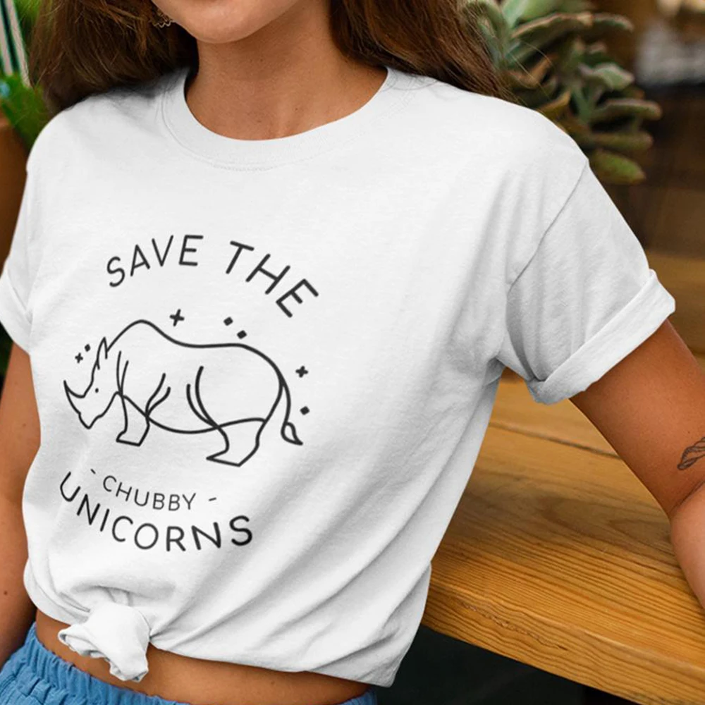 Sugarbaby Save The Chubby Unicorns Funny T Shirts Women Causal Summer Grey T Shirt Girl Tops Cotton O Neck Graphic Tees Kawaii