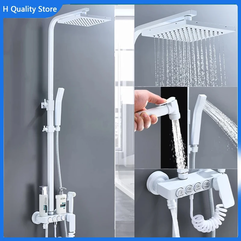 Wall Mount White Rain Shower Faucet Bathroom Shower Faucet Shower Bracket Bidet Faucet Rotable Spout Faucet Shower Faucet Taps