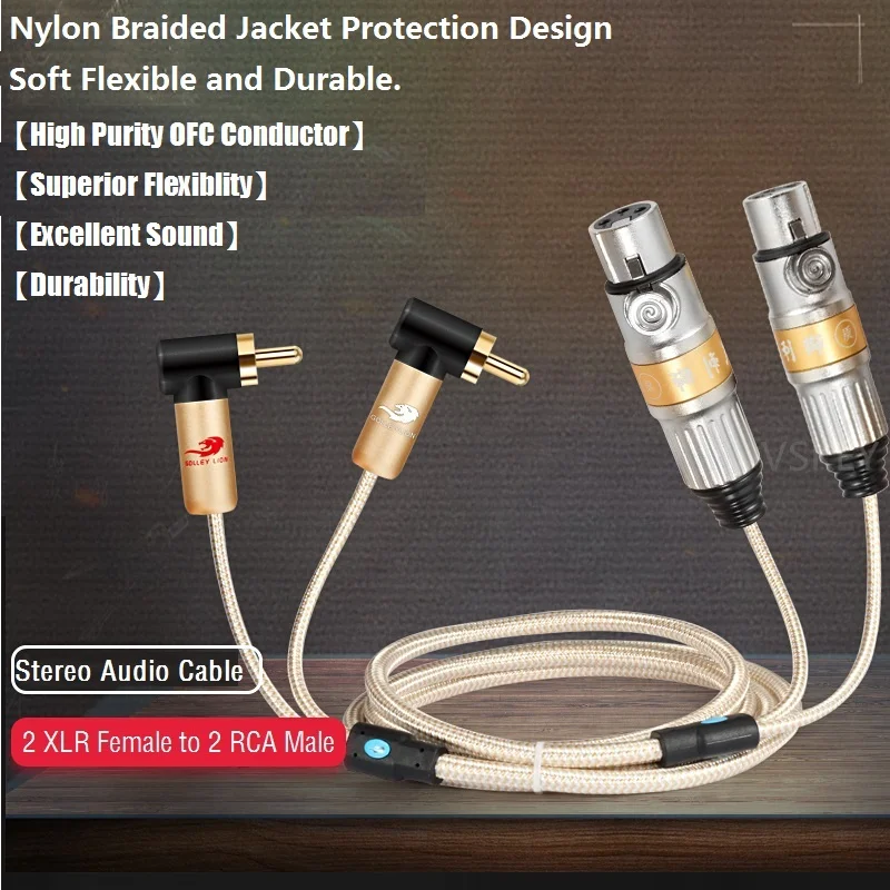 2 XLR أنثى إلى 2 RCA ذكر Hifi كابل الصوت ل مكبر للصوت خلاط وحدة التحكم DVD CD المتكلم تسجيل المسرح المنزلي محمية الحبال