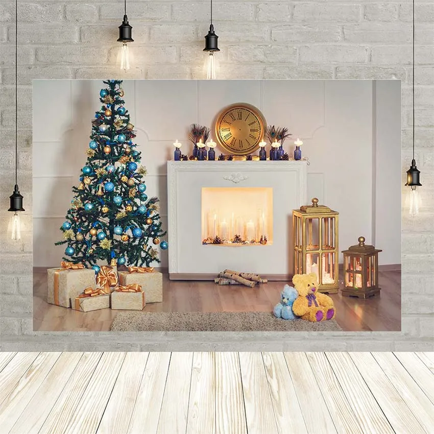 Avezano Winter Christmas Tree Gift Lantern Clock Fireplace Floor Party Baby  Decoration Backdrop Photo Background Custom Studio