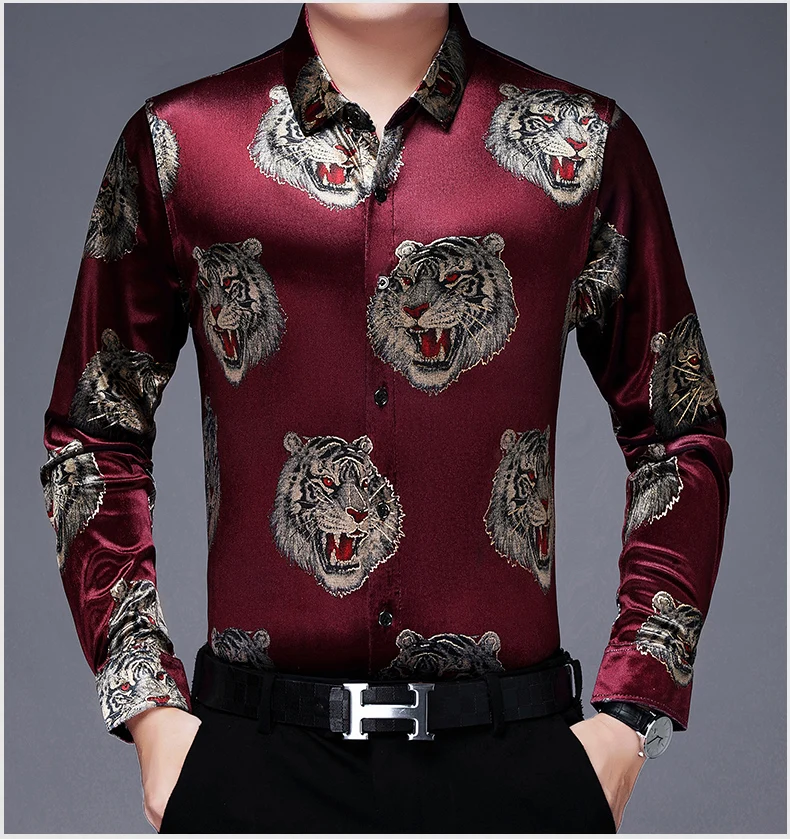 Oversized Flannel Luxury Man Clothes Green Velvet Blouse With Dragons For Mens Velour Shirts Red Winter Dress 2022 Fashionable