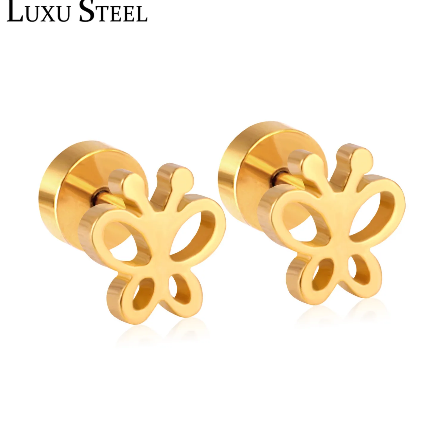LUXUSTEEL Cute Press Screw Back Butterfly Earrings 2020 Brinco pendientes Stainless Steel Nickel Free Earring Accessories Party