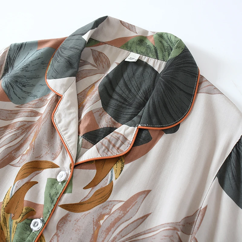 Conjunto de pijama de algodón fino para mujer, ropa de dormir informal de talla grande, de manga corta con estampado Floral, traje de dos piezas