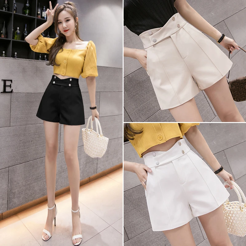 Summer Korean High Waist Shorts Women Wide Leg Loose Ladies Shorts Criss-Cross Double Breasted Harajuku Casual shorts feminino