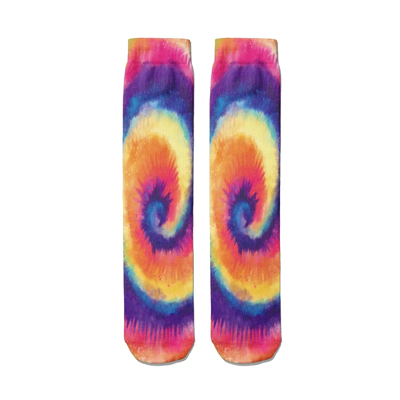 Fashion Colorful Tie-dye Women Socks Funny 3d Printing Colorful High Ankle Cotton Female Socks Winter Warm Creative Socks Sox