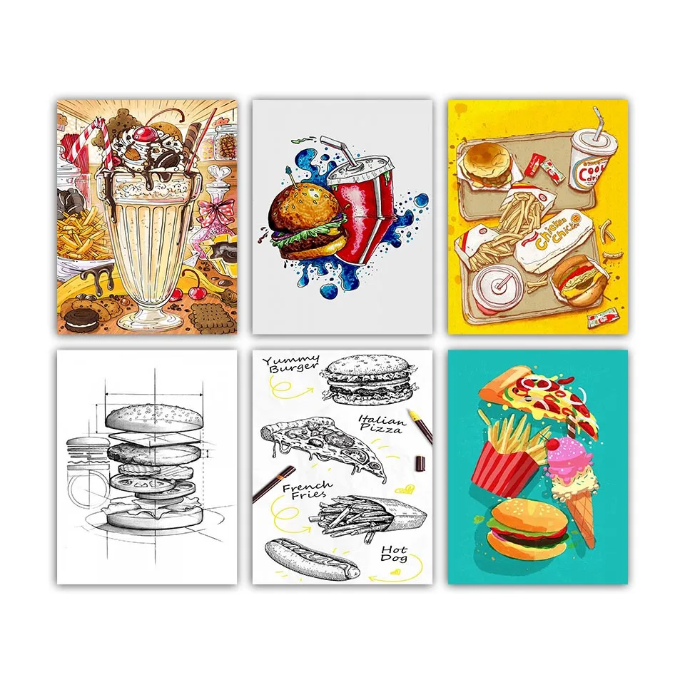 Nordic Style Posters Home Decor Wall Art Food Hamburg Coke Pizza Canvas Painting Kitchen Decoration Modern Modular Pictures