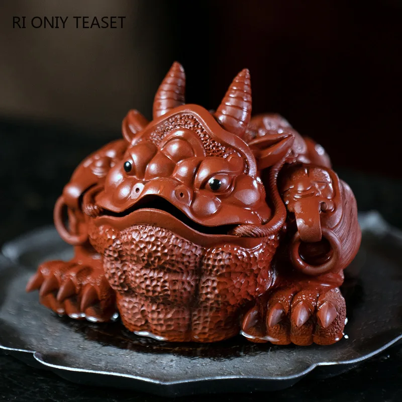 Handmade Lucky Golden Toad Statue Ornaments High-end Yixing Purple Clay Tea Pet Sculpture Crafts Tea Set Decoration Collection