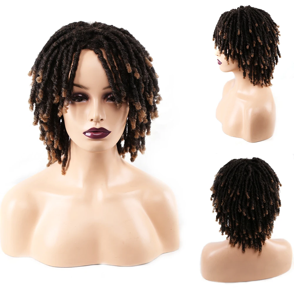 

Amir синтетическая оплетка Wigs Dreadlock короткий скрученный вьющийся парик Омбре коричневый для черных женщин и мужчин афро крючком искусственные лоскуты