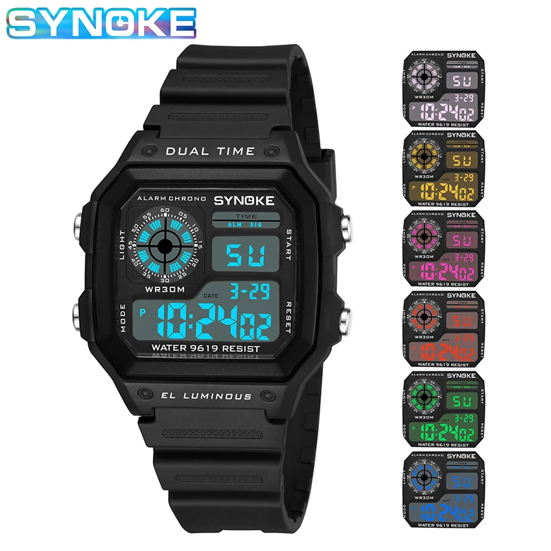 SYNOKE NEW Sports Watch Men Military Watches Casual Waterproof Digital Wristwatch Clock Square Dual Time Relogio Masculino